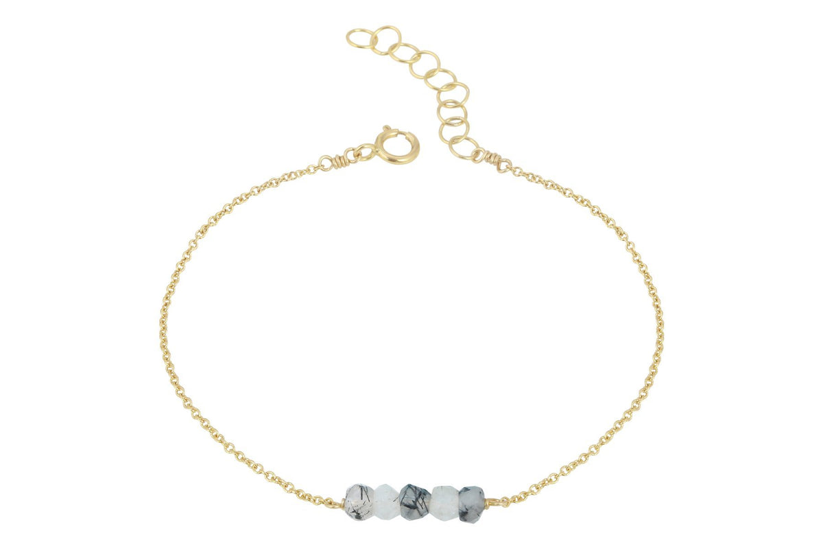 Elements- Tourmalinated Quartz 5 stone gold filled adjustable chain bracelet bracelet Amanda K Lockrow 