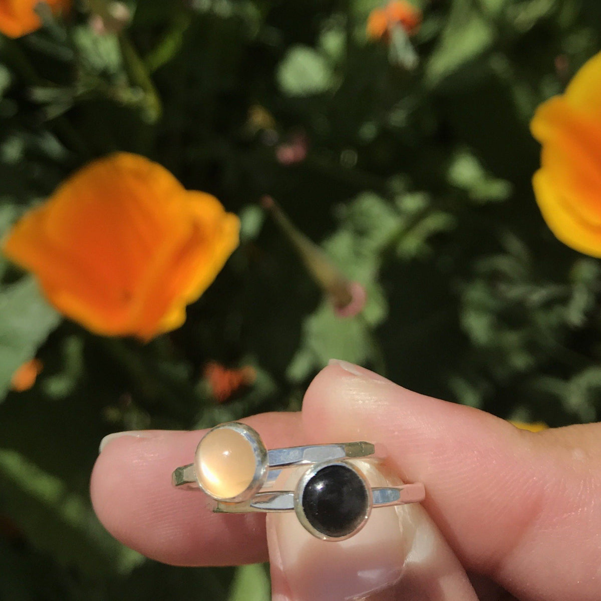 Peach Moonstone 6mm sterling silver stacking ring ring Amanda K Lockrow 