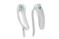 Small sterling silver Siria ear climbers with aquamarine stones earrings Amanda K Lockrow 