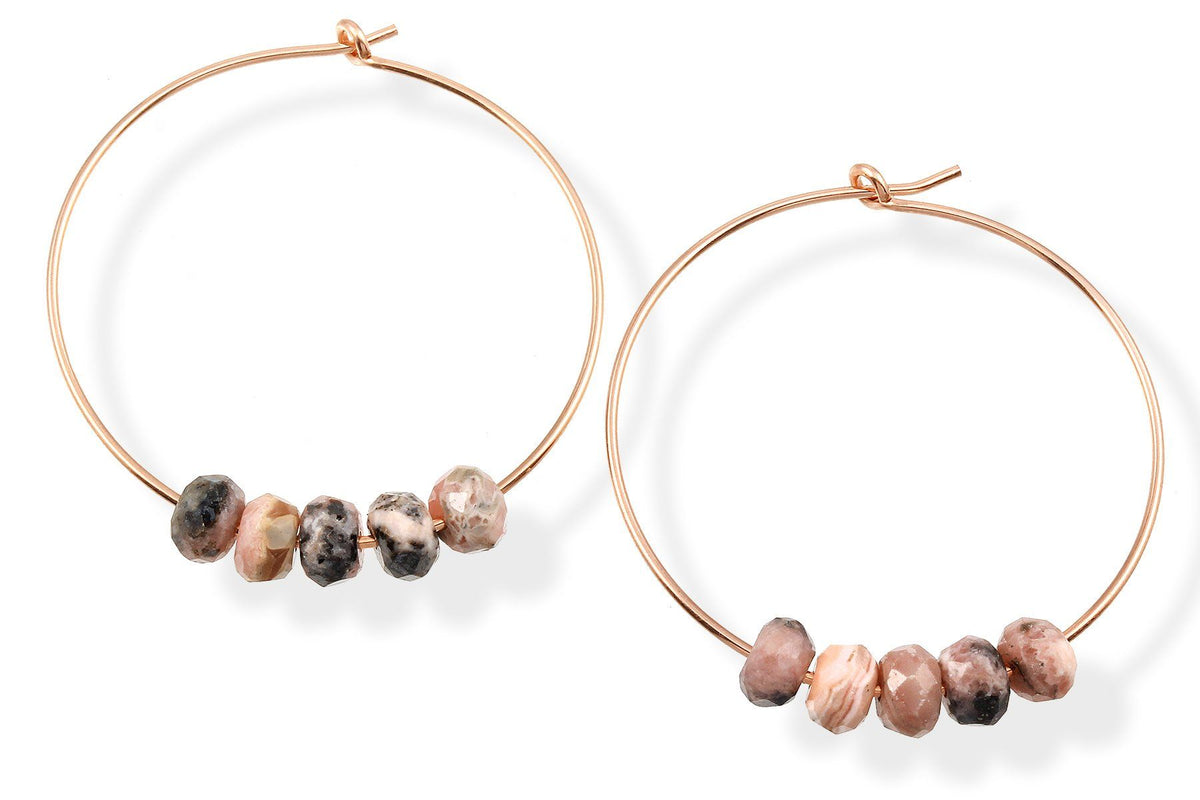 14K gold filled rhodochrosite hoop earrings - Elements hoops earrings Amanda K Lockrow yellow gold filled rhodochrosite 