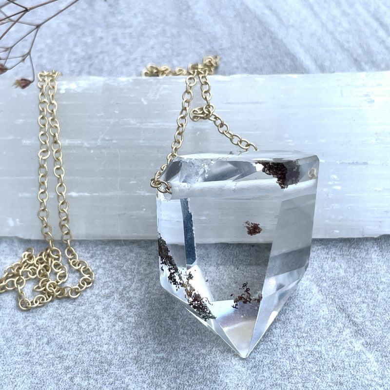 Large garden quartz floating point statement necklaces - Aislinn collection necklace Amanda K Lockrow stone 5 24 inches sterling silver 
