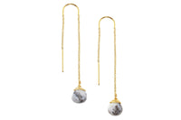 Dendritic Opal drop 14K yellow gold filled threader earrings // ear threads earrings Amanda K Lockrow 