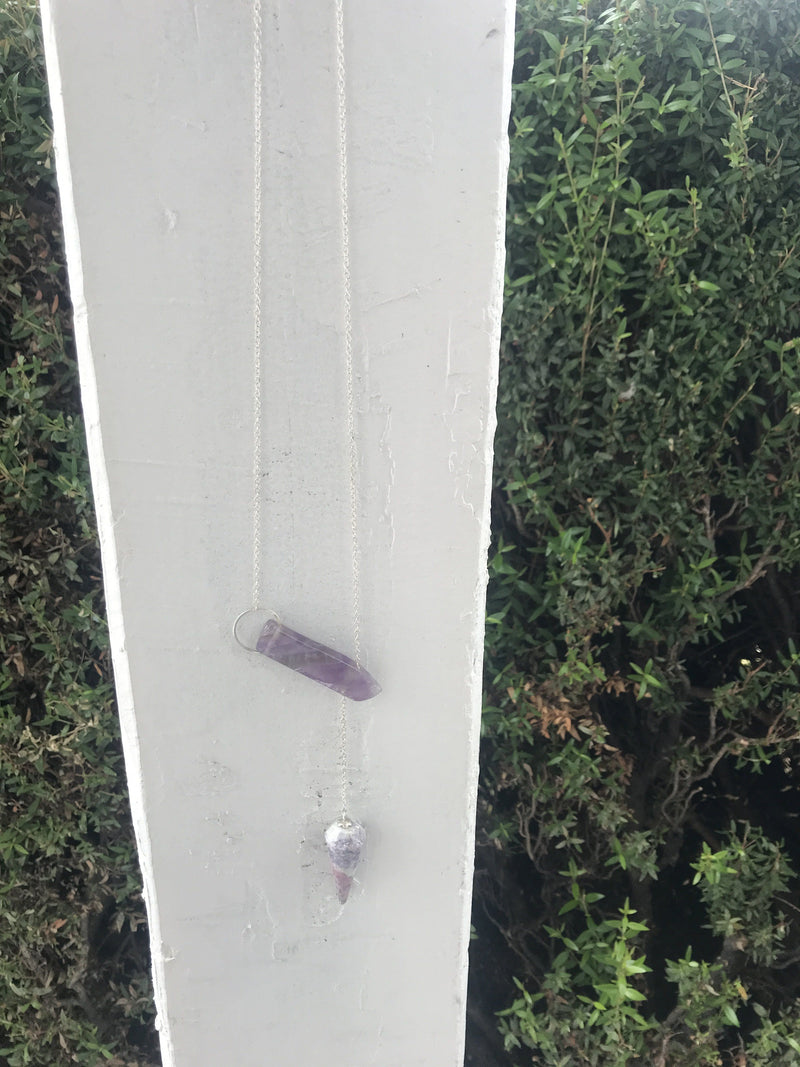 InSync necklace - Custom Amethyst Bar & Lepidolite Pendulum necklace Emotion Hygiene 