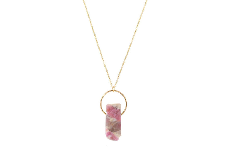 Pink Tourmaline in Quartz bar crystal gold filled necklace necklace Amanda K Lockrow 