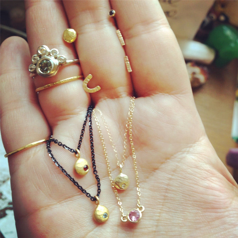 14k gold and garnet elemental pebble necklace necklace Amanda K Lockrow 