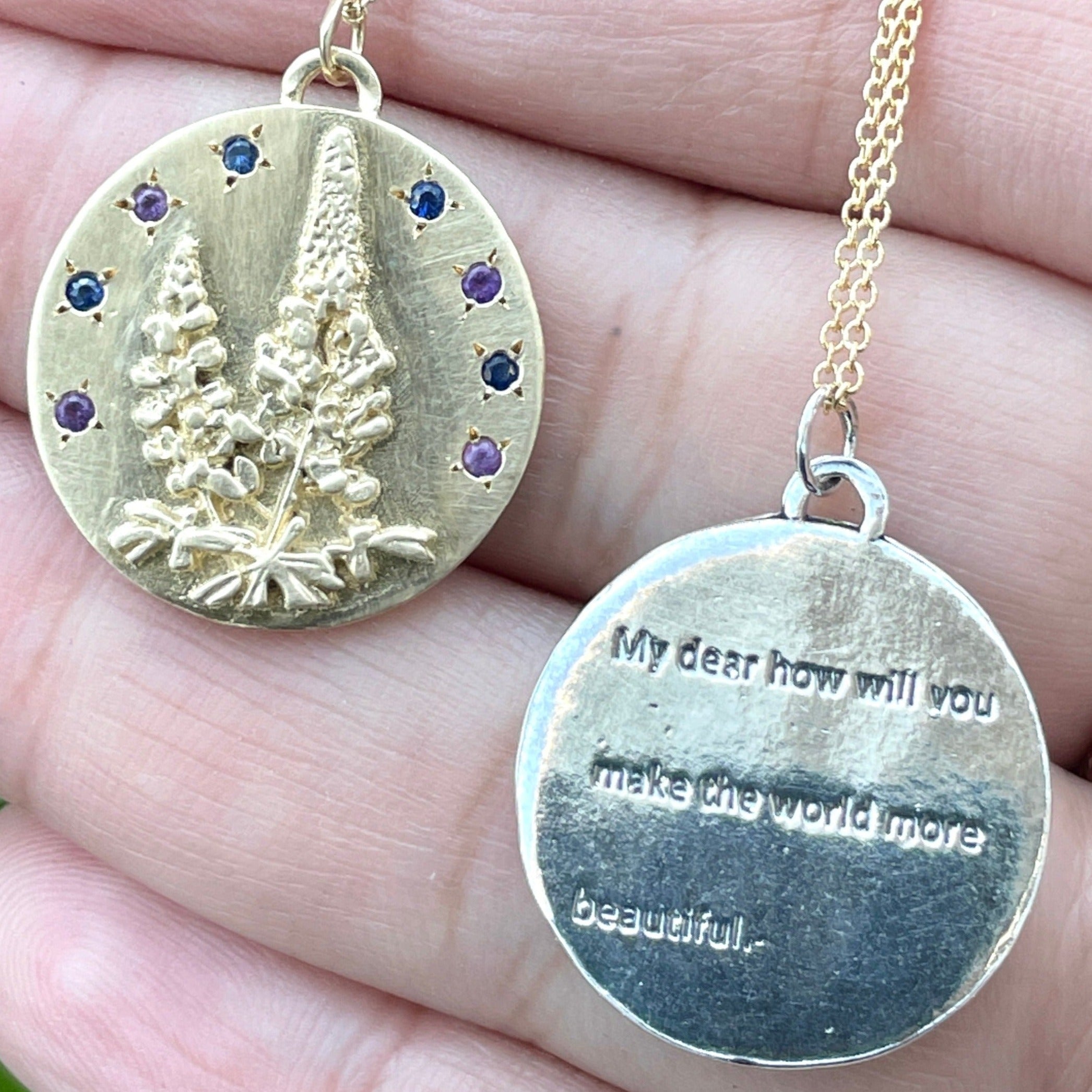 Lupine Flower Amethyst and Sapphire Necklace - sterling silver and