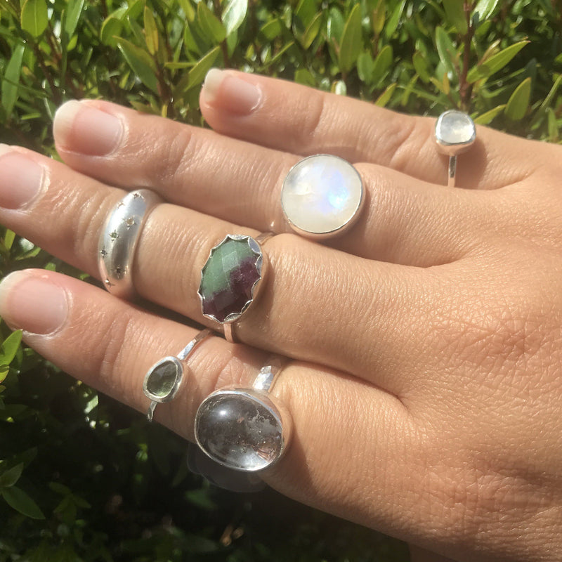 Rainbow moonstone sterling silver ring - size 7 ring Amanda K Lockrow 