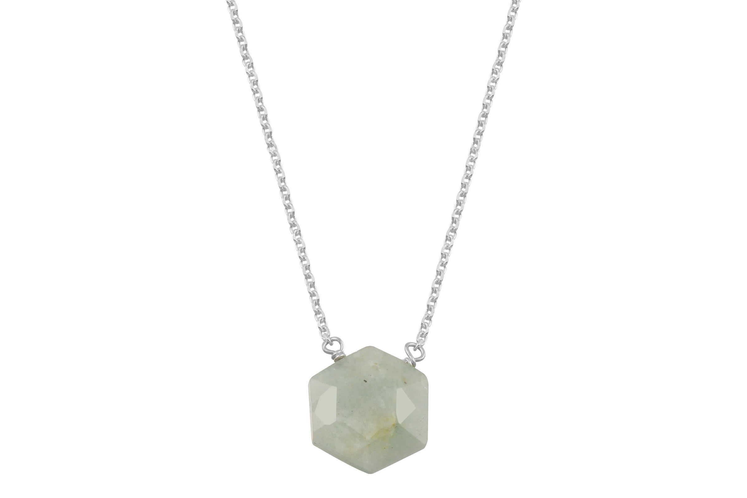Aquamarine hexagon sterling silver necklace necklace Amanda K Lockrow 
