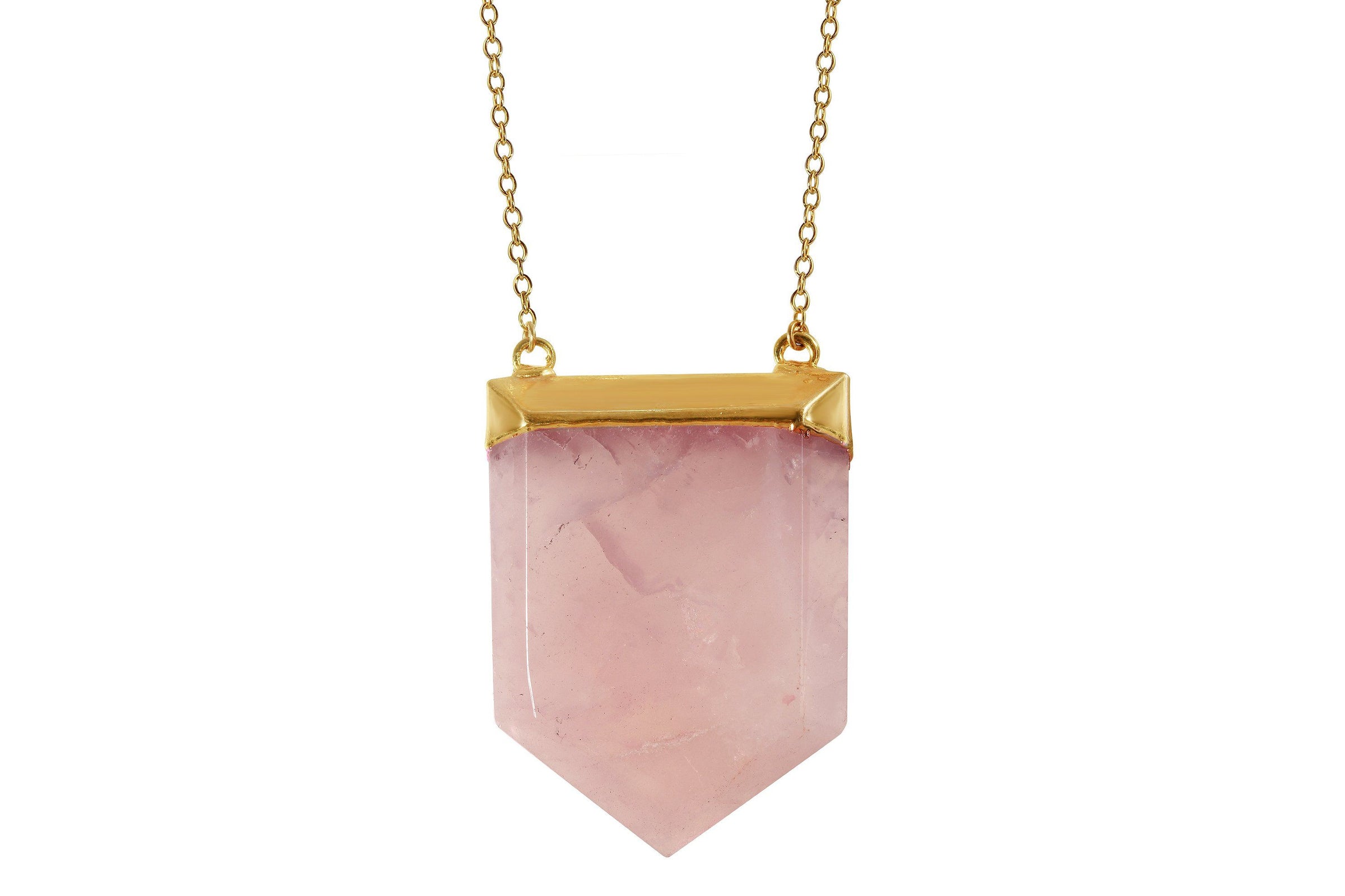 Priya - rose quartz shield statement 14K yellow gold filled necklace necklace Amanda K Lockrow 