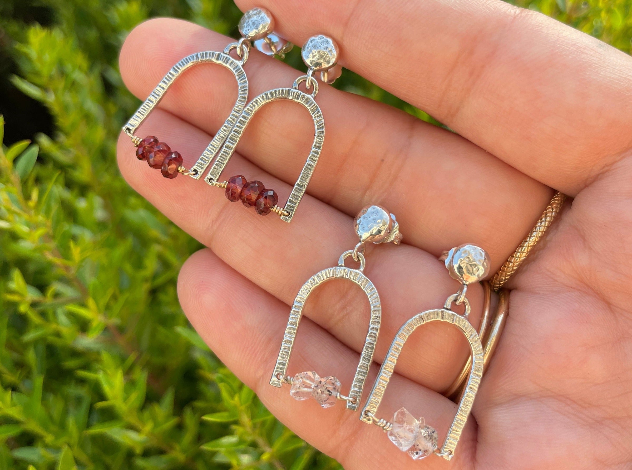Garnet Arch Dangle Earrings - sterling silver | Sticks & Stones Collection earrings Amanda K Lockrow