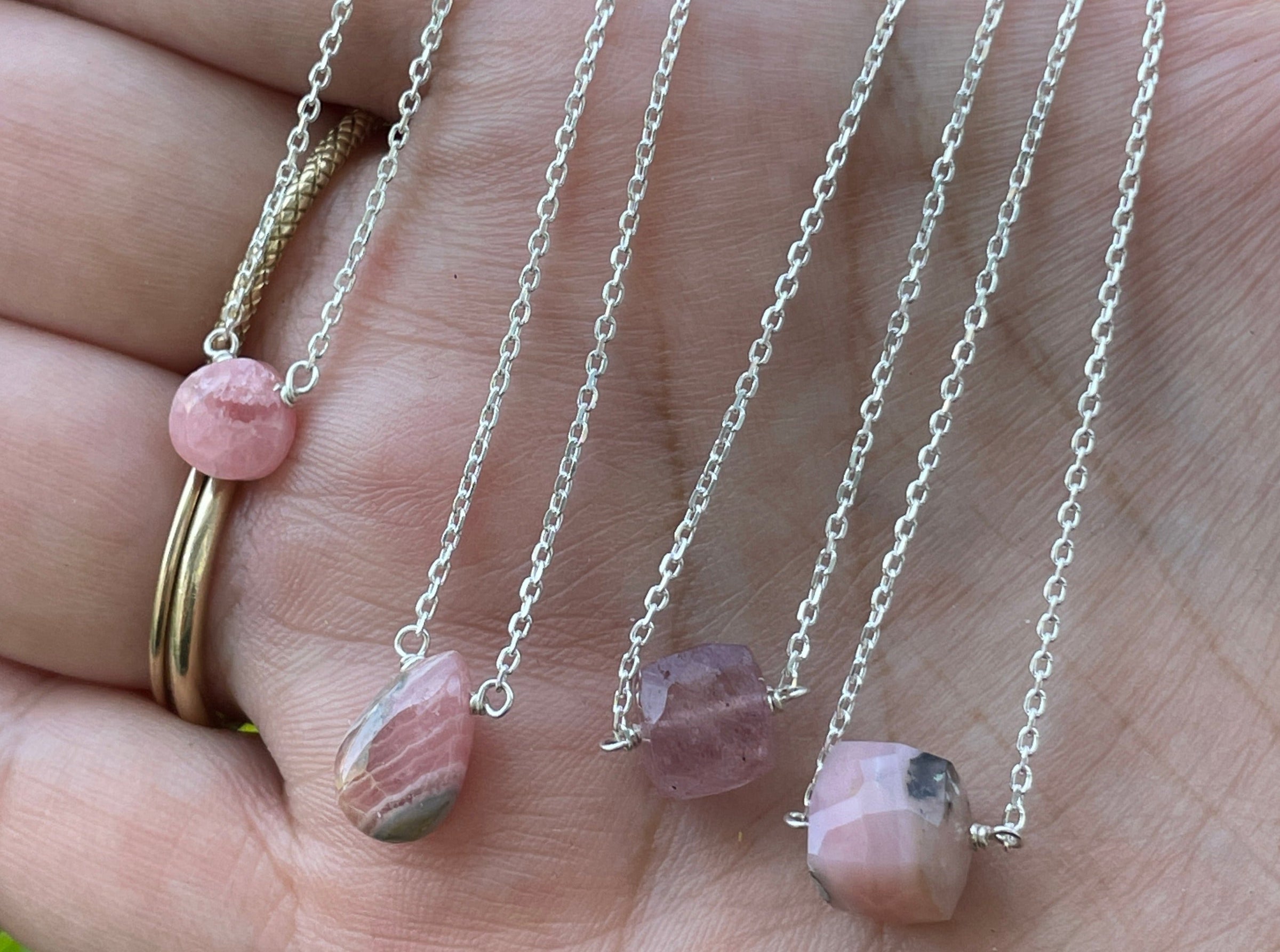 Rhodochrosite Drop Necklace - sterling silver or gold filled | Little Rock Collection necklace Amanda K Lockrow