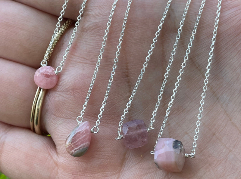 Strawberry Quartz Cube Necklace - sterling silver or gold filled | Little Rock Collection necklace Amanda K Lockrow