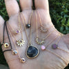 14k gold and rainbow sapphire dainty sunrise necklace necklace Amanda K Lockrow 