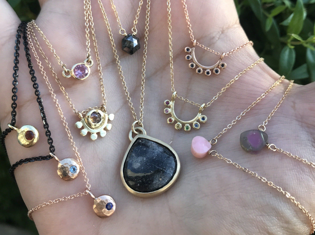 14k gold and garnet elemental pebble necklace necklace Amanda K Lockrow 