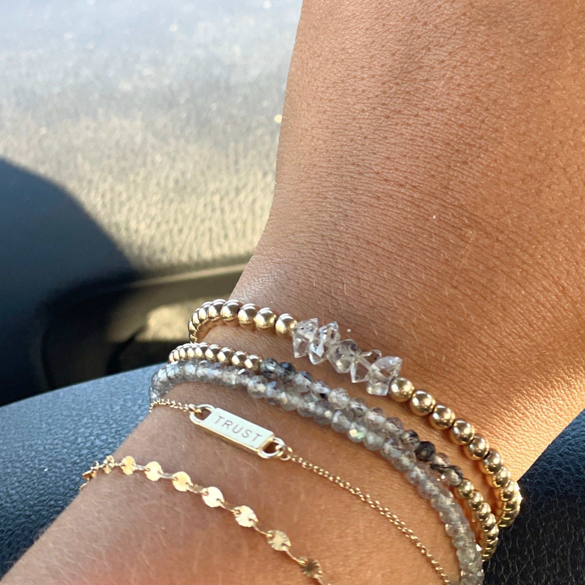 Strung together beaded bracelet - garnet, moonstone or labradorite - 14k gold | Little Rock Collection bracelet Amanda K Lockrow