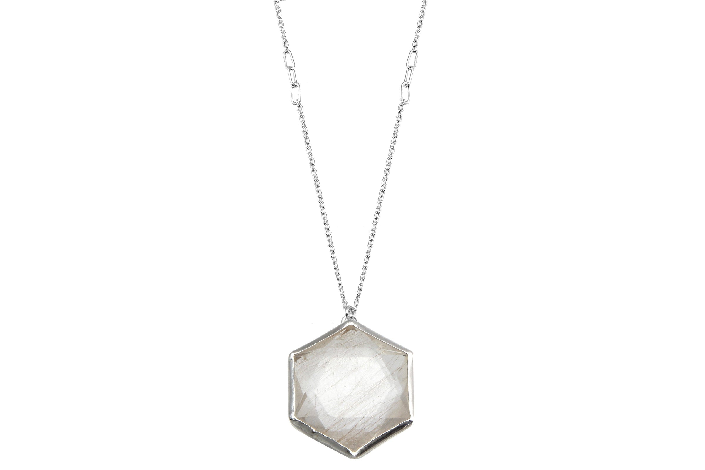 Aislinn hexagon rutilated quartz sterling silver necklace necklace Amanda K Lockrow 