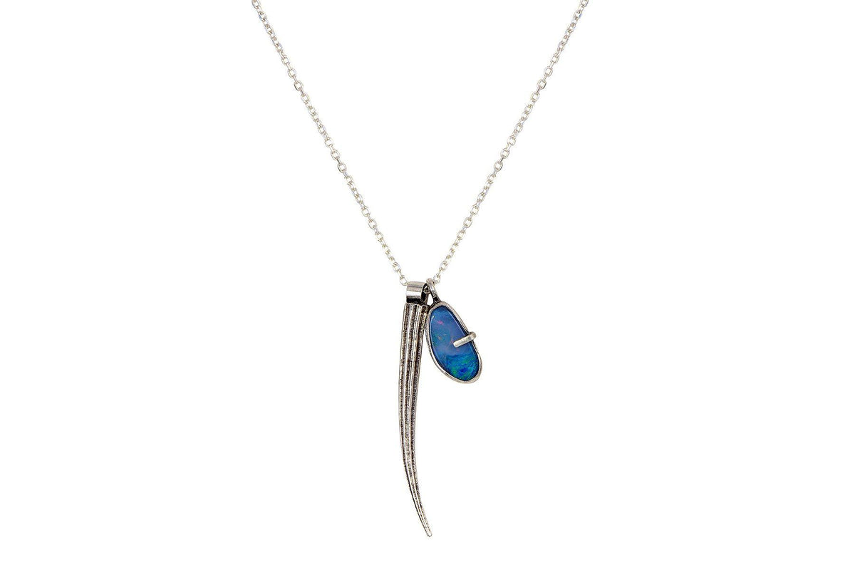 Sterling silver tusk shell and Boulder Opal necklace // Darya Collection necklace Amanda K Lockrow 