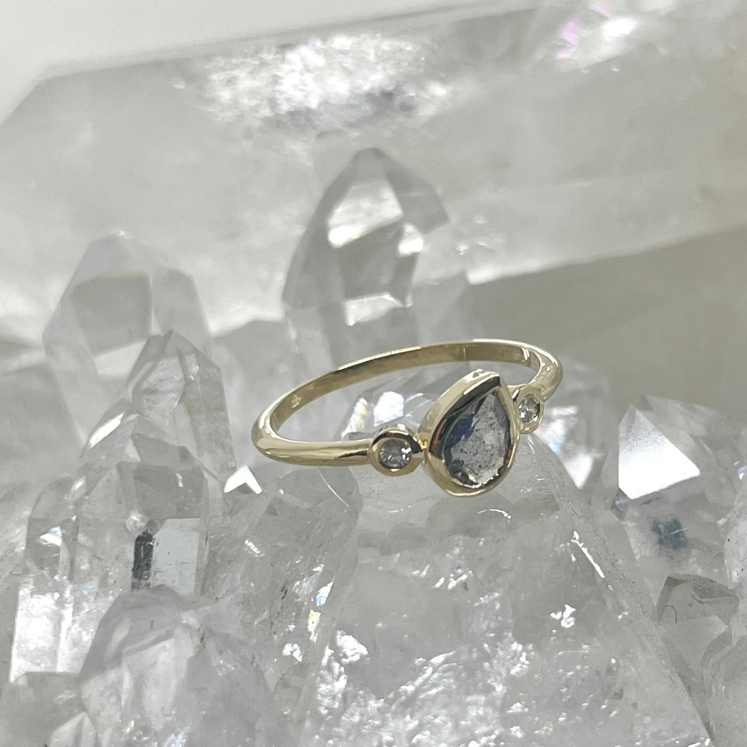 Little Labradorite and Diamond Ring - 14k gold | Aislinn Collection ring Amanda K Lockrow