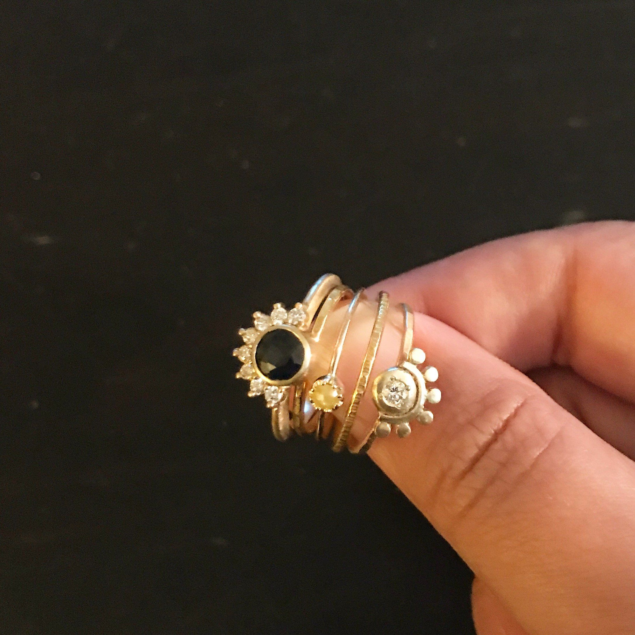 14K gold and yellow rosecut diamond stacking ring ring Amanda K Lockrow 