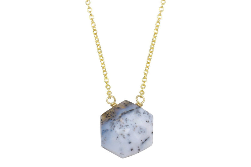 Dendritic opal hexagon 14k yellow gold filled necklace necklace Amanda K Lockrow 