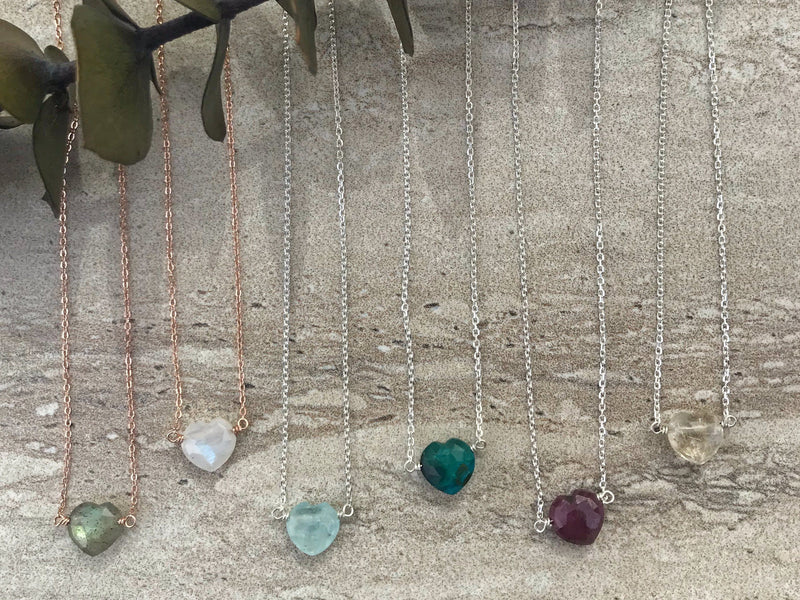 Rutilated quartz tiny heart sterling silver necklace - Tiny hearts collection necklace Amanda K Lockrow 