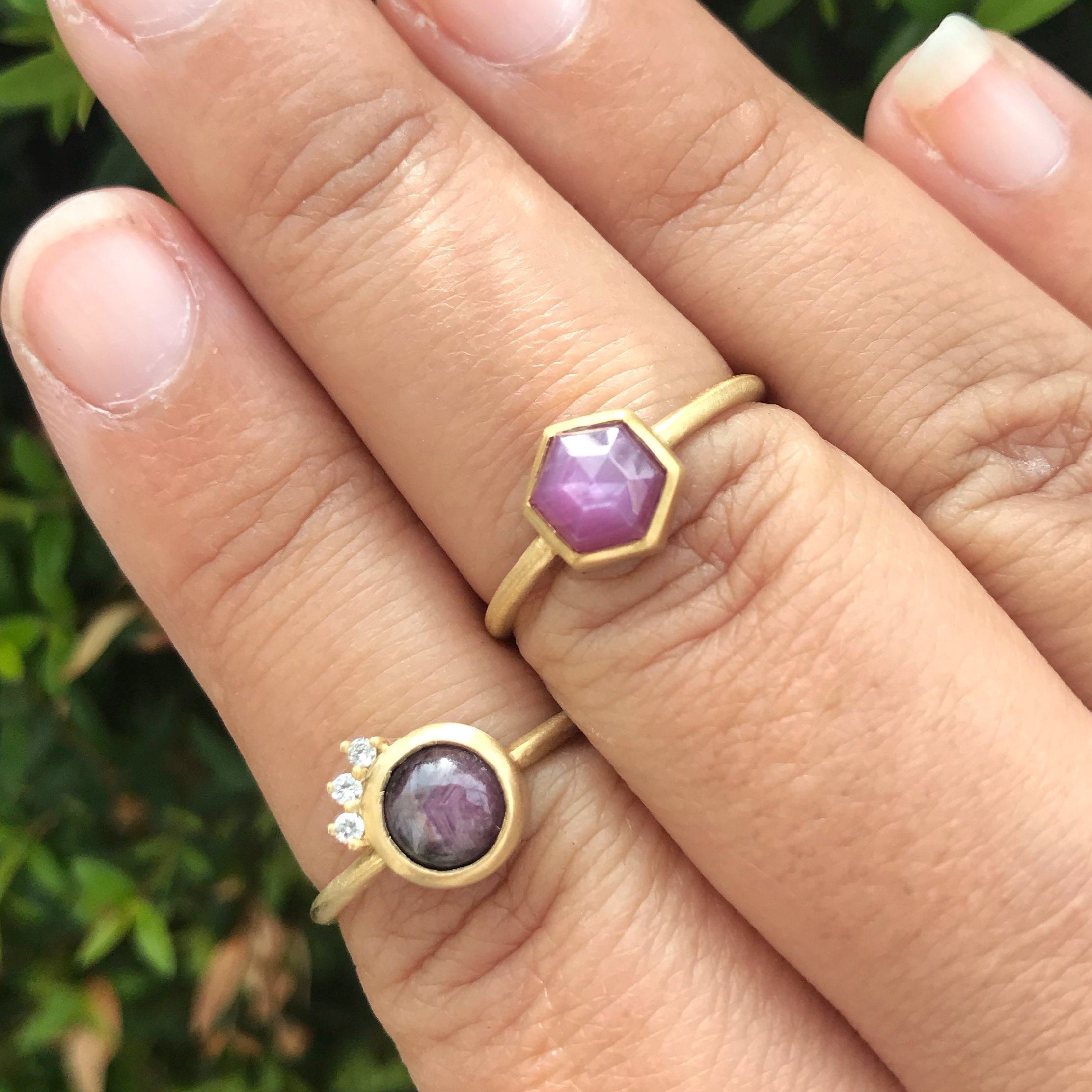 14K gold pink sapphire hexagon ring - size 8 ring Amanda K Lockrow 