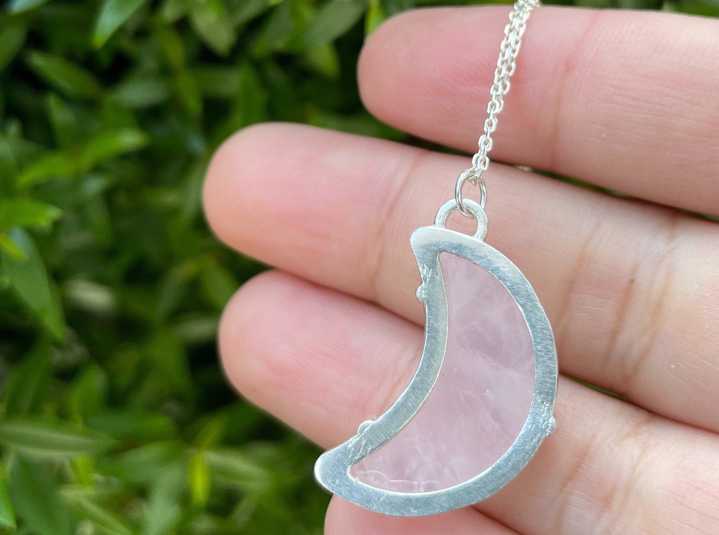 Luna rose quartz moon talisman sterling silver necklace necklace Amanda K Lockrow 