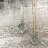 Green amethyst hexagon crystal sterling silver necklace necklace Amanda K Lockrow 