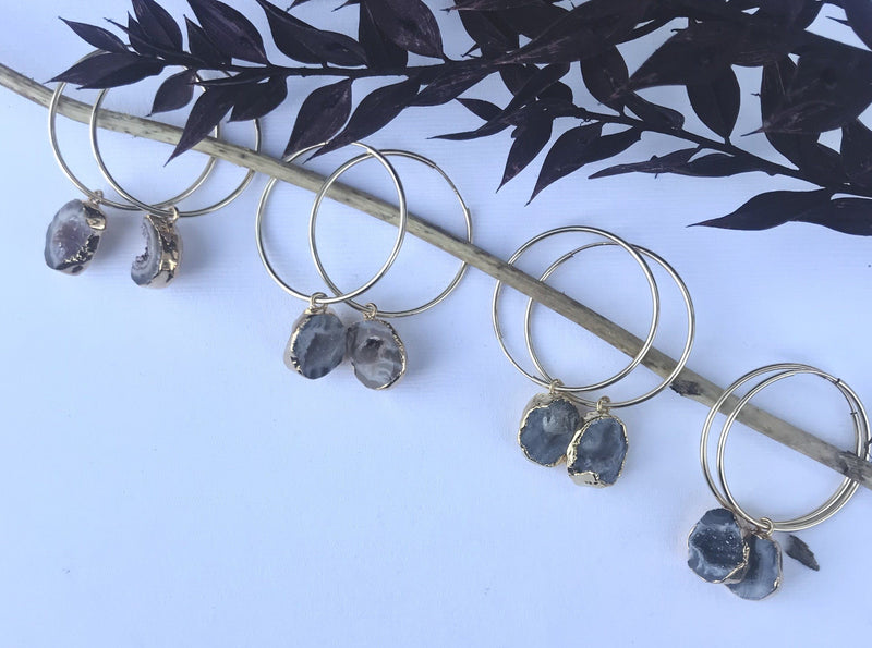 Geode gold hoop earrings, 14k gold filled 30mm hoop earrings earrings Amanda K Lockrow 