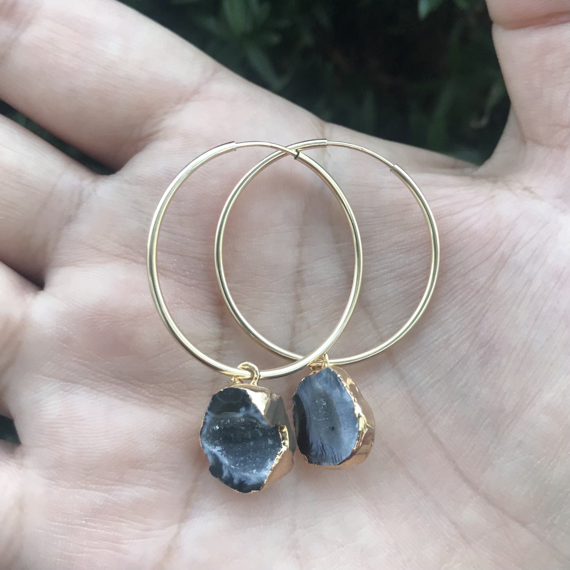 Geode gold hoop earrings, 14k gold filled 30mm hoop earrings earrings Amanda K Lockrow 