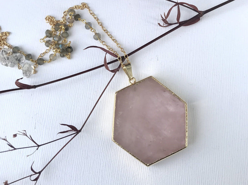 Thea - Rose Quartz and Labradorite 30 inch necklace necklace Amanda K Lockrow 