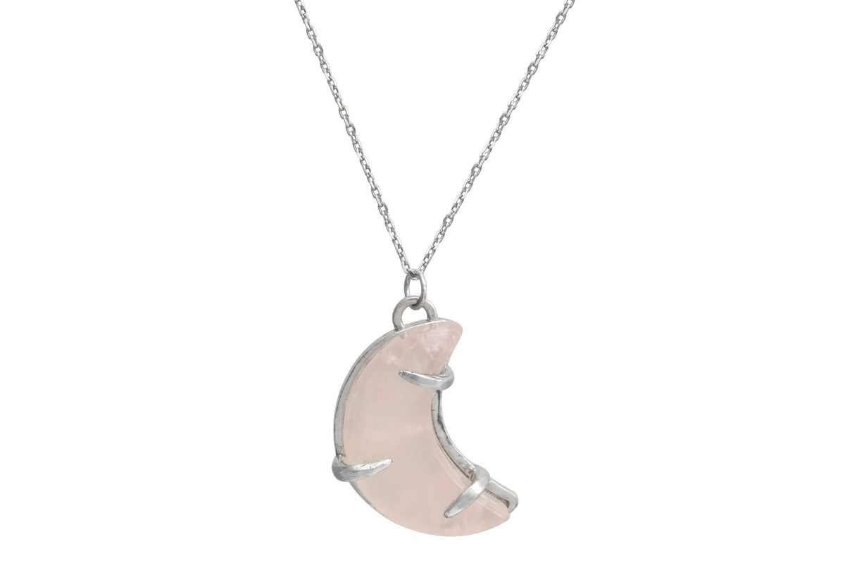 Luna rose quartz moon talisman sterling silver necklace necklace Amanda K Lockrow 