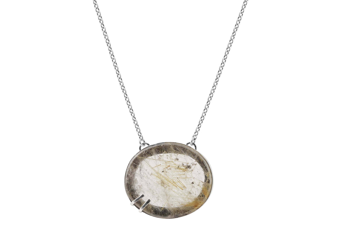 Aislinn rutilated quartz flat oval sterling silver necklace necklace Amanda K Lockrow 