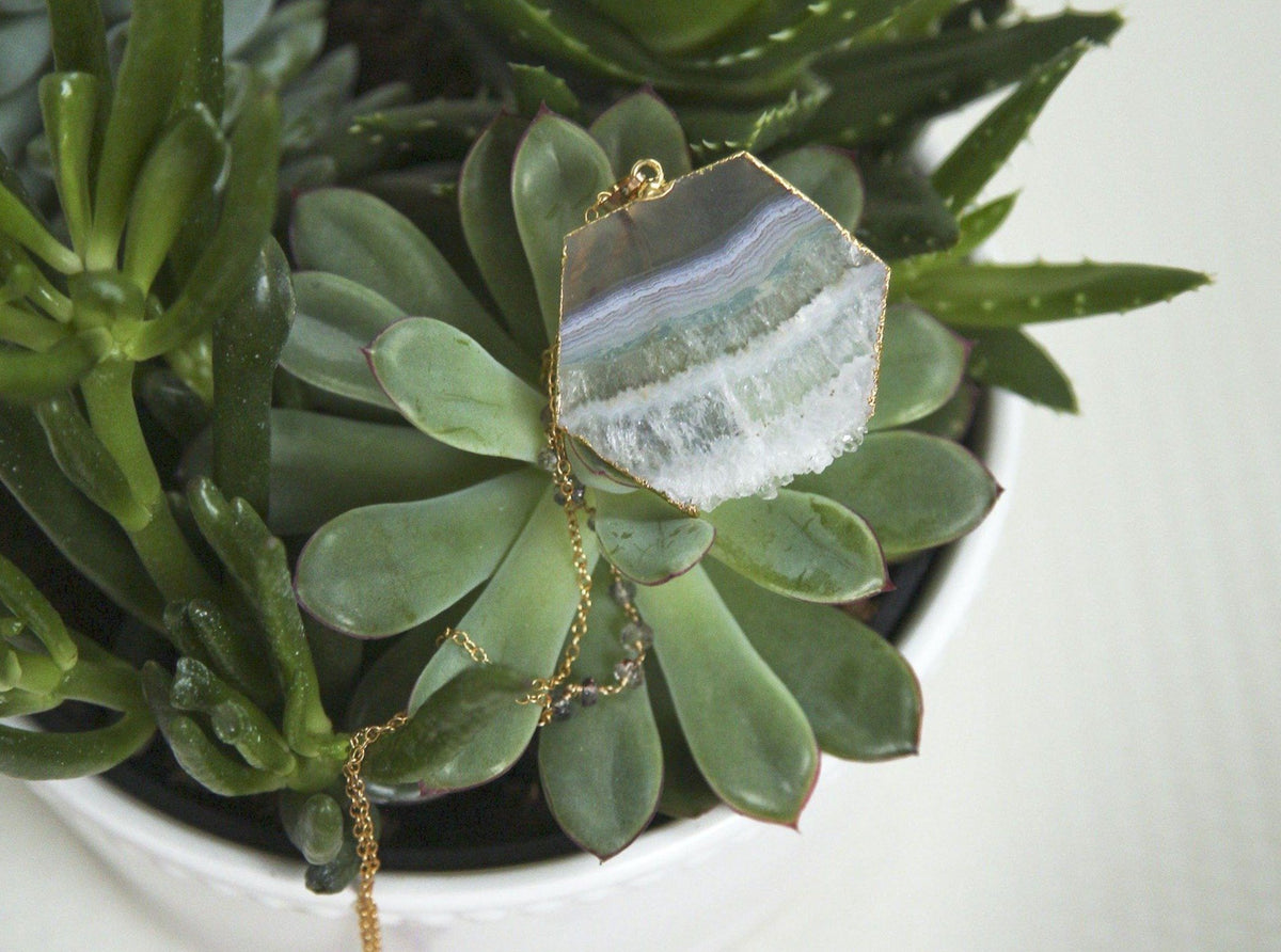 Thea - Amethyst Stalactite and Rutilated Quartz 30 inch necklace necklace Amanda K Lockrow 