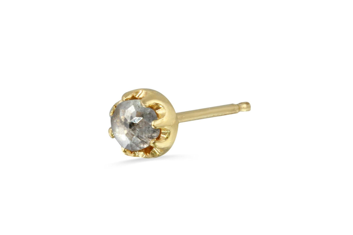 Single grey rosecut diamond 14K yellow gold stud earring earrings Amanda K Lockrow 