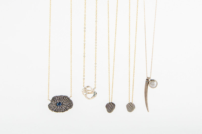 Tusk shell & raw aquamarine necklace necklace Amanda K Lockrow 