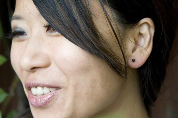 Aquamarine birthstone silver dot stud earrings earrings Amanda K Lockrow 