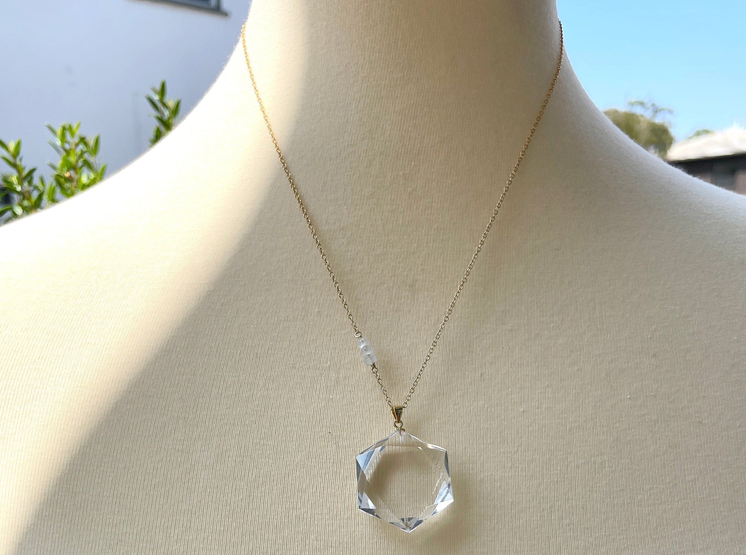 Clear Quartz Hexagon Crystal Necklace - choose sterling silver or gold filled | Stone Love Collection necklace Amanda K Lockrow