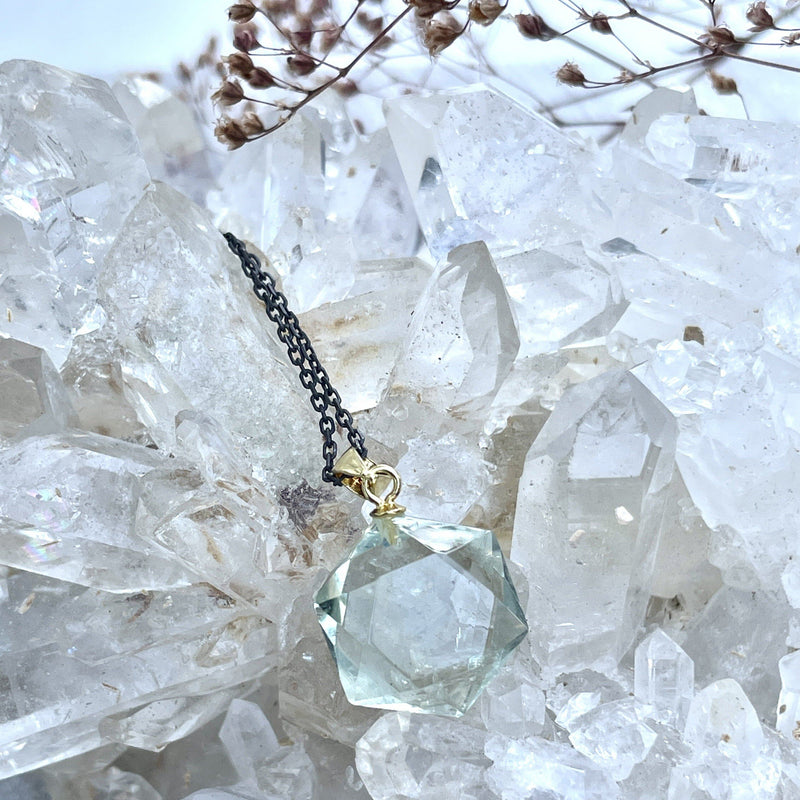 Green amethyst hexagon crystal sterling silver necklace necklace Amanda K Lockrow 