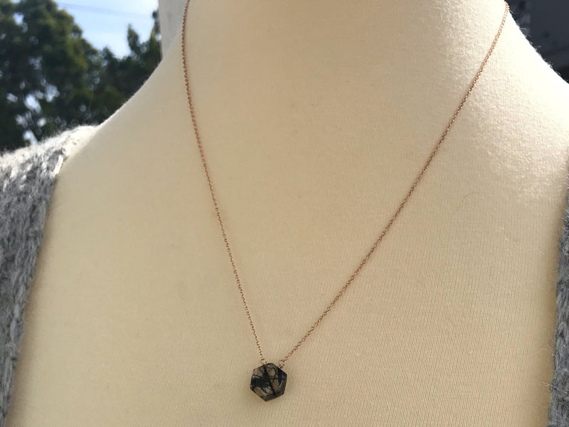 Strawberry quartz hexagon sterling silver necklace - Little Rock collection necklace Amanda K Lockrow 