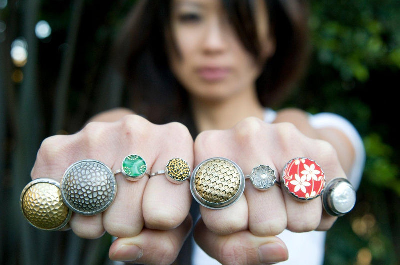 Pink tobiko silver ring - button ring ring Amanda K Lockrow 