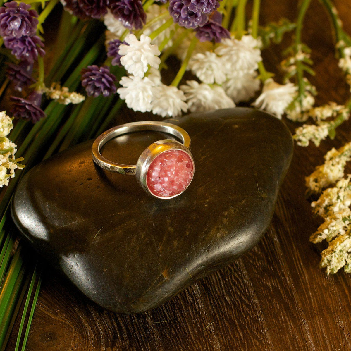 Pink tobiko silver ring - button ring ring Amanda K Lockrow 