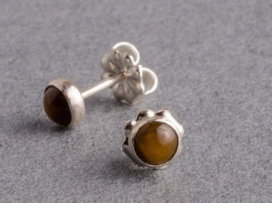 Tigerseye Silver Dot Stud Earrings earrings Amanda K Lockrow 