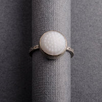White tobiko silver ring-button ring made to order ring Amanda K Lockrow 