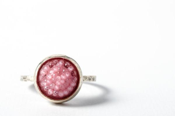 Pink tobiko silver ring - button ring ring Amanda K Lockrow 