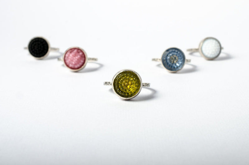 Pink tobiko silver ring - button ring ring Amanda K Lockrow 