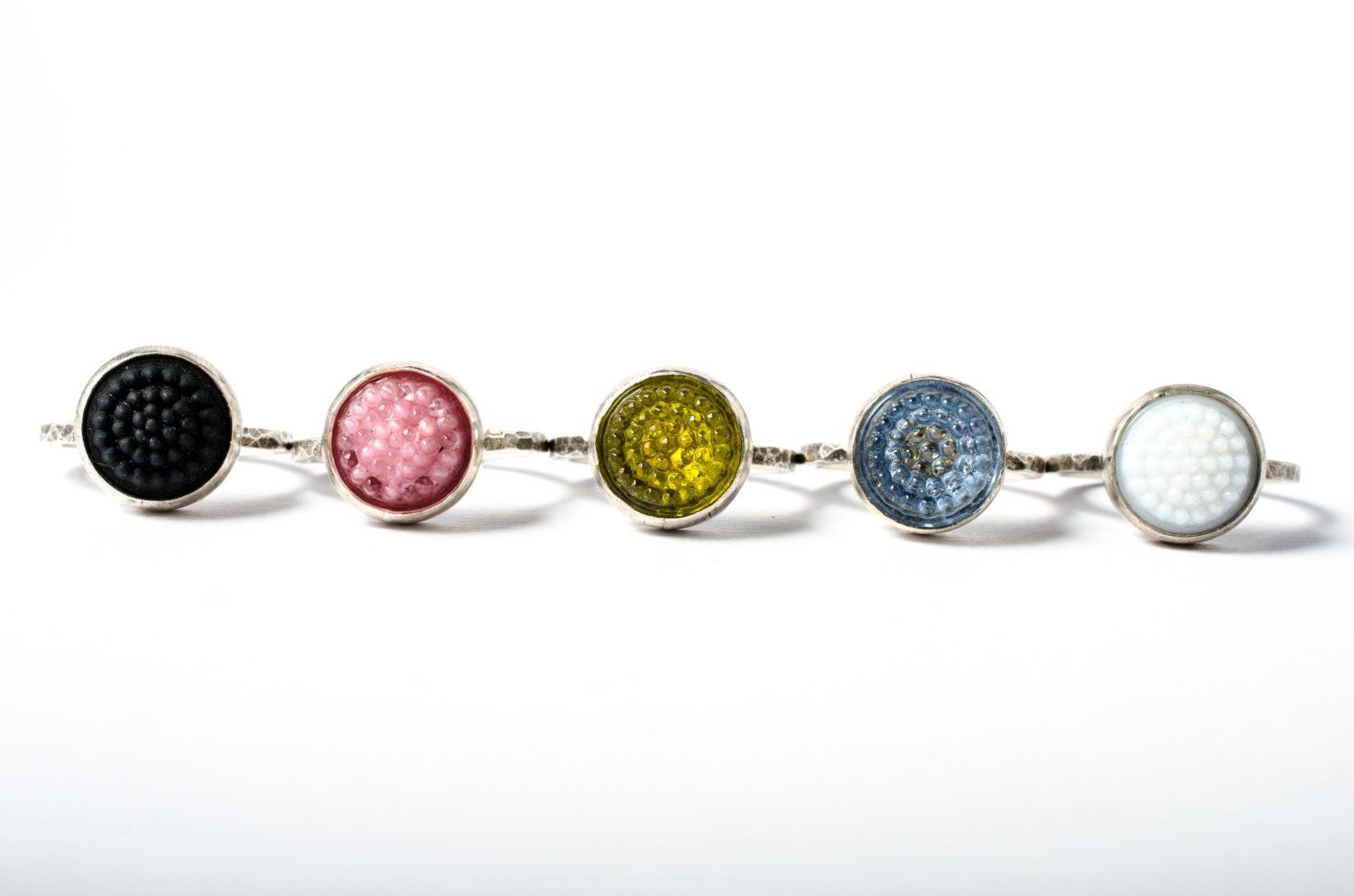 White tobiko silver ring-button ring made to order ring Amanda K Lockrow 
