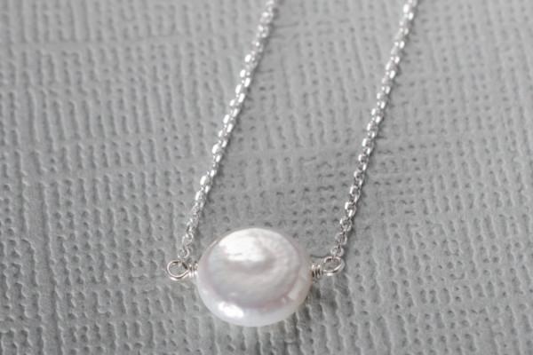 White coin pearl little rock sterling silver necklace necklace Amanda K Lockrow 