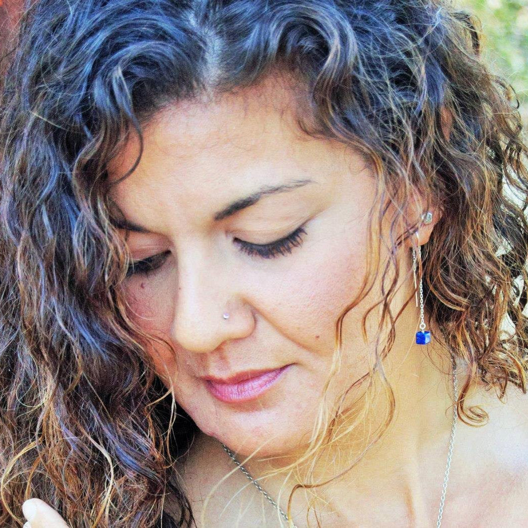 Garnet drop 14K yellow gold filled threader earrings // ear threads earrings Amanda K Lockrow 