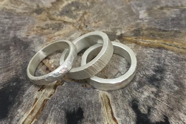 Bark hammered unisex silver band ring Amanda K Lockrow 